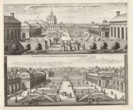 View of Rosersberg Castle and the garden from the south and the view of the garden on the north