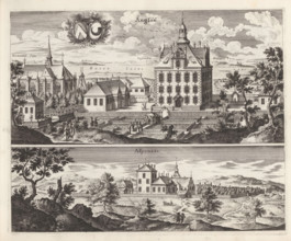 View of Ängsö Castle and the mansion Aspnäs, Ängsöö, Aspenääs, Suecia Antiqua et Hodierna, print,