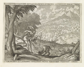 Faustulo pastore educati, Tiirocinia faciunt, Romulus and Remus fighting a lion, Life of Romulus
