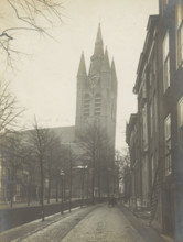 Oude Kerk. (Formerly St. Hypolitus). Tower, View of the Oude Kerk in Delft from the Oude Delft,