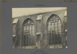 View of the windows of the Old Church in Delft, Old Church. (Formerly St. Hypolitus). Traceries,