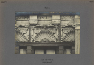 Town Hall (Facade). Detail, Detail of the façade of the town hall in Delft, decorated with shells