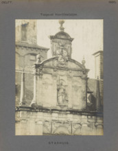 Town Hall. Gable Front (East) Side, Gable of the town hall in Delft with a sculpture of Lady