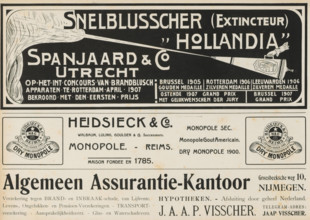 Advertisements, album page, Advertisements for, among others, Snelblusscher 'Hollandia', Heidsieck