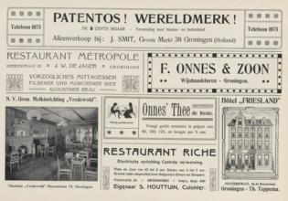 Advertisements, album page, photomechanical print, Advertisements for, among others, Patentos,