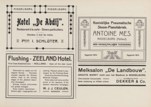 Advertisements, album page, Advertisements for, among others, Hotel de Abdij, Royal Pneumatic Steam