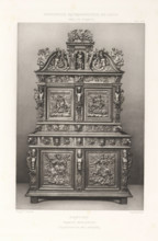 17th-century French wooden cabinet, at the Exposition Rétrospective of 1877 in Lyon, France,