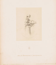 Photo reproduction of a sketch of a maid with a tray of coffee by Albert Hendschel, Aus A.