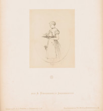Photo reproduction of a sketch of a maid with a tray of coffee by Albert Hendschel, Aus A.