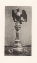 Sculpture of an eagle on a pedestal from the Basilica of Saint Martin in Halle, displayed at an