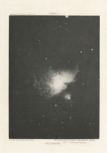 Orion Nebula, Orionnebel, page, photomechanical print, name: 'Scheiners Photogr. d. Gestirne Mit