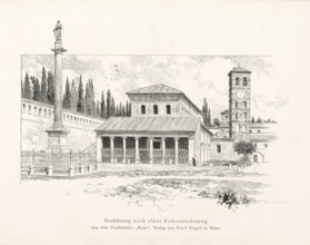 Antique gate, possibly in Rome, page, photomechanical print, inscription: 'Autotypie-Doppeldruck