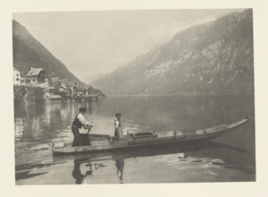 Boat on the Hallstätter See, Lac de Hallstatt, photomechanical print, photographer: Albert baron de