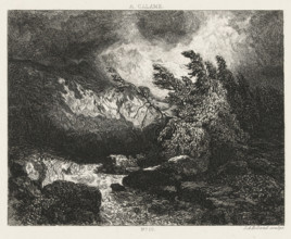 Landscape with waterfall, print, Series number, 10, printmaker: Johannes Arnoldus Boland,