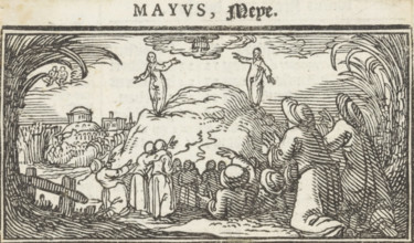 May, Ascension of Christ, Months of the year, print, book illustration, Christ ascends to heaven in