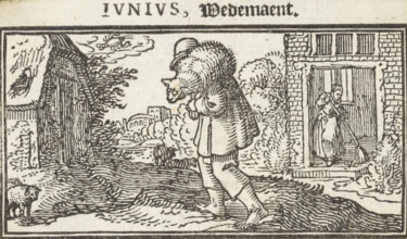 June, Parable of the Lost Sheep, Months of the year, print, book illustration, A shepherd carries