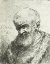 Old man, print, The portrait is of an old man with a beard and a fur coat. Bust facing left.,