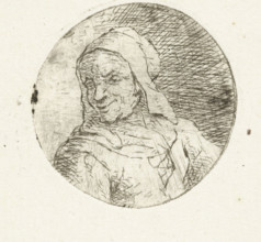 Bust of an unknown woman, print, In a round frame, the bust of an unknown adult woman. Bust facing
