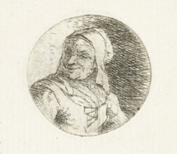 Bust of an unknown woman, print, In a round frame, the bust of an unknown adult woman. Bust facing