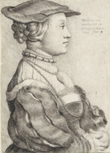 Portrait of a woman with a bonnet, in profile, Portrait of Anna of Cleves (?), print, printmaker: