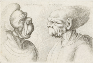 Two deformed heads, Varie figurae et probae, Caricatures, heads and deformities after Leonardo da