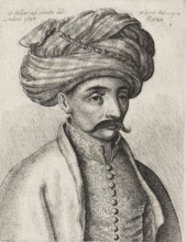 Portrait of a Turkish man with mustache and turban, print, printmaker: Wenceslaus Hollar, Antwerp,