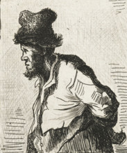 Peasant with his hands behind his back, print, printmaker, after print by, Rembrandt van Rijn,