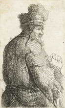 Sheet of studies of men's heads: old man seen from behind, profile right: half-figure, print,