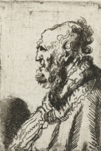 Bald old man with a short beard, in profile right, print, printmaker, after print by, Rembrandt van