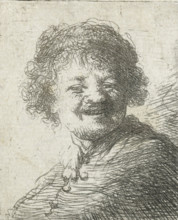 Self-portrait in a cap: laughing, print, printmaker, after print by, Rembrandt van Rijn, paper,