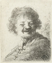 Self-portrait in a cap: laughing, print, printmaker, after print by, Rembrandt van Rijn, paper,