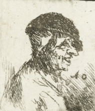 Bust of a laughing farmer, print, The bust of a laughing farmer has a pendant with a similar