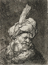 Bust of an Oriental man, print, Bust of a man with a feathered turban., printmaker: Samuel van