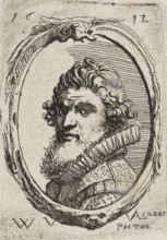Self-portrait of Werner van den Valckert, print, name: 'VAL ckert, pictor', printmaker: Werner van
