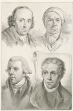 Portraits of Gerard van Nijmegen, Jacob Cats, Reinier Vinkeles and Dirk Langendijk, print,