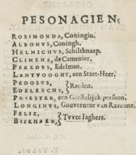 Text sheet from J. Struys, Albonus en Rosimonda treur-spel, 1631, text sheet, Text sheet with the