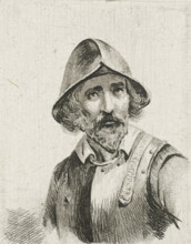 Man in armor with helmet on the head, print, printmaker: Christiaan Wilhelmus Moorrees,