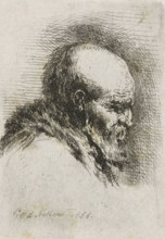 Portrait of an old man, print, An old bald man with a beard. Bust in profile to the right.,