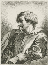 Portrait of a man, print, Portrait of a man in a collared suit. At the bottom in the margin the