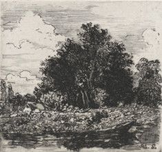 Rothem, Group of trees, Près de la Meuse, 11 eaux-fortes, print, printmaker: Alexander Schaepkens,