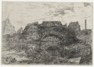 Ruins of ramparts, print, printmaker: Alexander Schaepkens, 1830 - 1899, paper, chine collé,