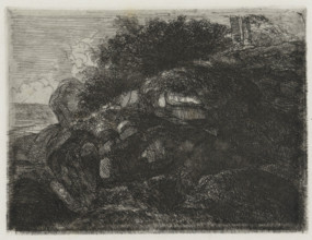 Rock formation, print, printmaker: Alexander Schaepkens, 1830 - 1899, paper, chine collé, etching,