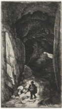 Cave entrance with walking man, Quarry in the Sint Pietersberg, Près de la Meuse, 11 Eaux-Fortes,