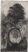 Bridge arch, print, printmaker: Alexander Schaepkens, 1830 - 1899, paper, chine collé, etching,