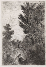 Country road with walkers, print, printmaker: Arnoud Schaepkens, 1831 - 1904, paper, chine collé,