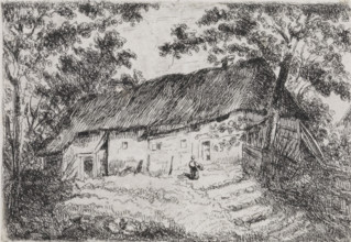 Long farmhouse, print, printmaker: Arnoud Schaepkens, 1831 - 1904, paper, chine collé, etching,
