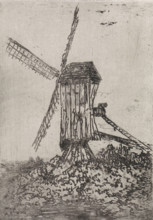 Wooden windmill in a landscape, print, printmaker: Arnoud Schaepkens, 1855 - 1904, paper, chine