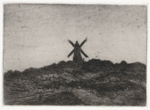 Mill in a dune landscape, print, stamp: 'H.Godard, Rue de la Huchette 27, Paris (in mirror image)',