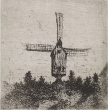 Windmill with three visible blades, print, printmaker: Arnoud Schaepkens, 1855 - 1904, paper, chine