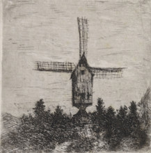 Windmill with three visible blades, print, printmaker: Arnoud Schaepkens, 1855 - 1904, paper, chine